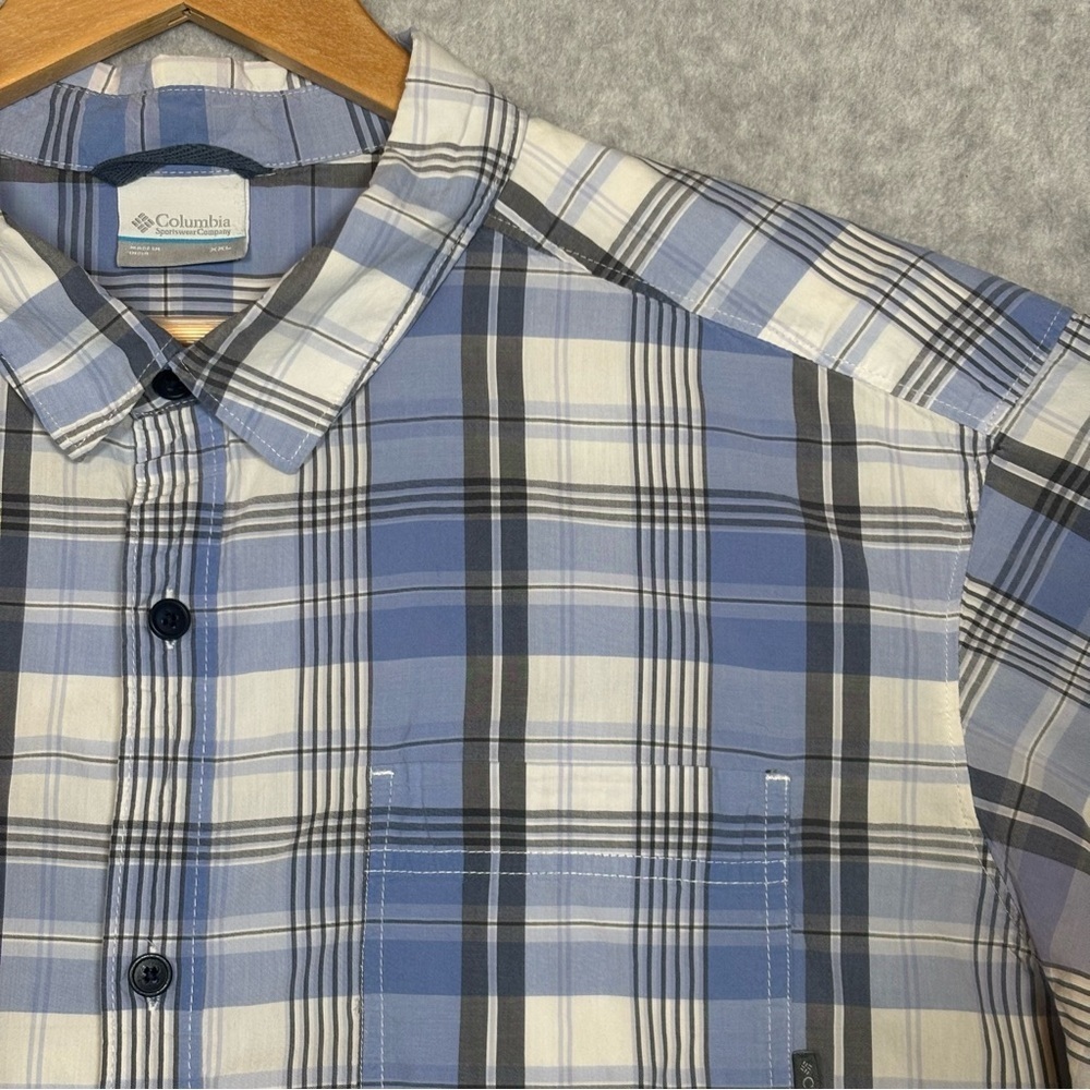 Columbia Plaid Short Sleeve Button Up Shirt-Blue/Gray/White-Men Size XXL
